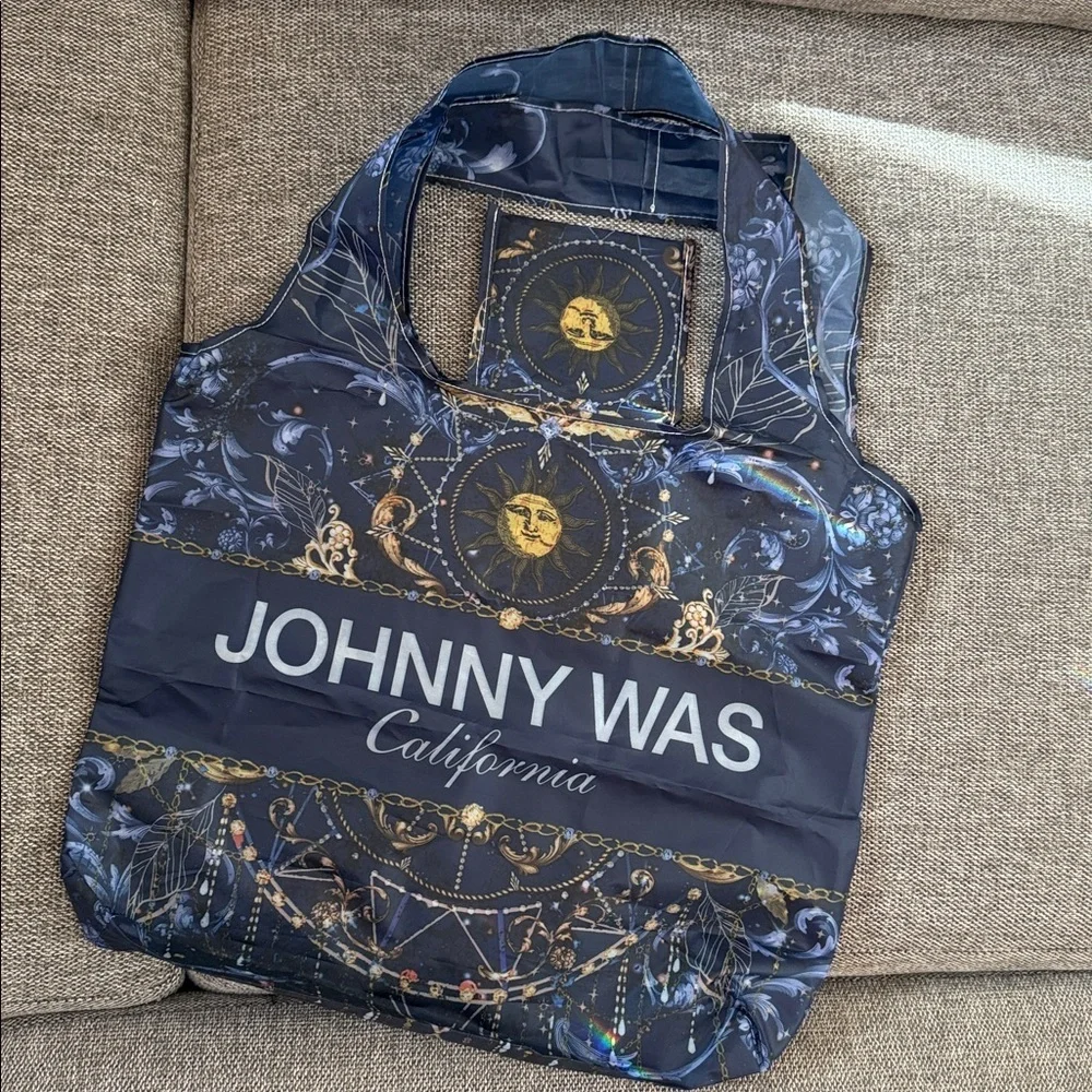 Johnny Was California Reusable Shopping Bag Tote Blue Gold Moon Packable New - Picture 4 of 12